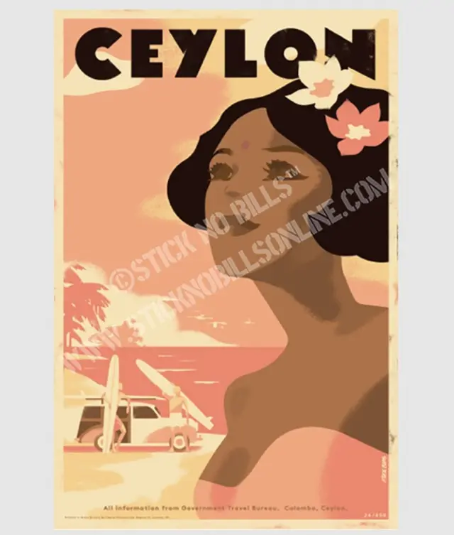 Ceylon, (Just After Sunset). Surfing at Taprobane Island, Weligama | Unframed | A1 -