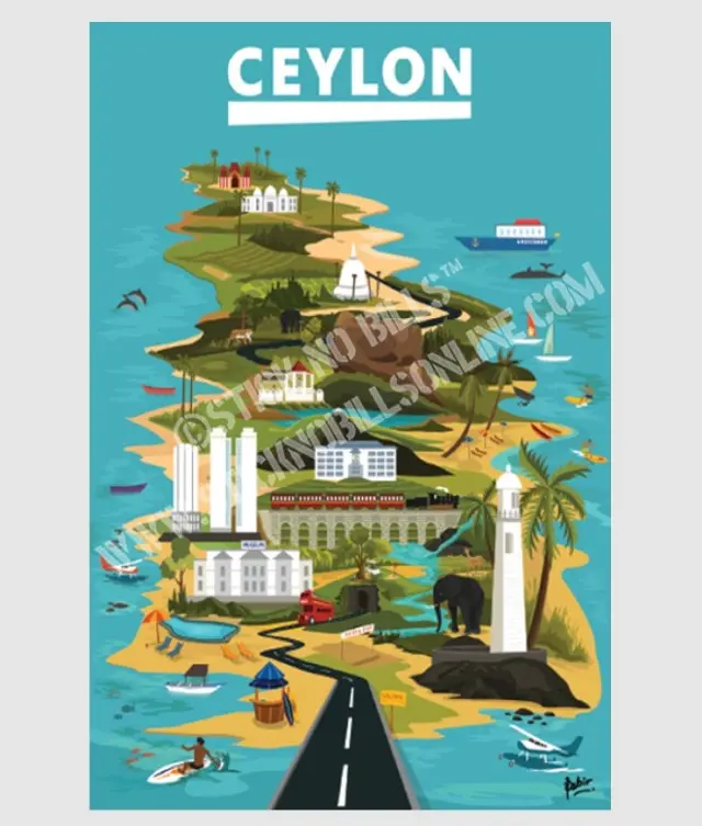 Ceylon - Retro Map of the Island Paradise | FRAMED | A3 -
