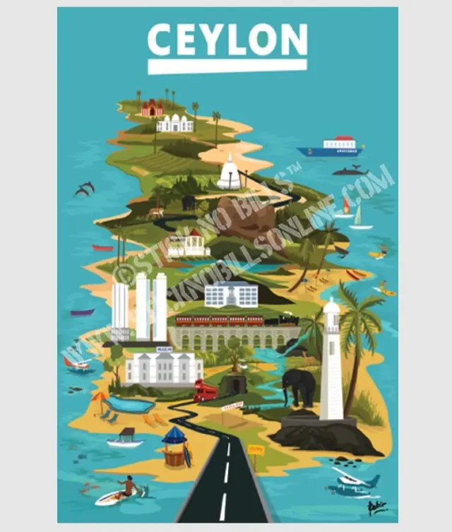 Ceylon - Retro Map of the Island Paradise | Unframed | A3 -
